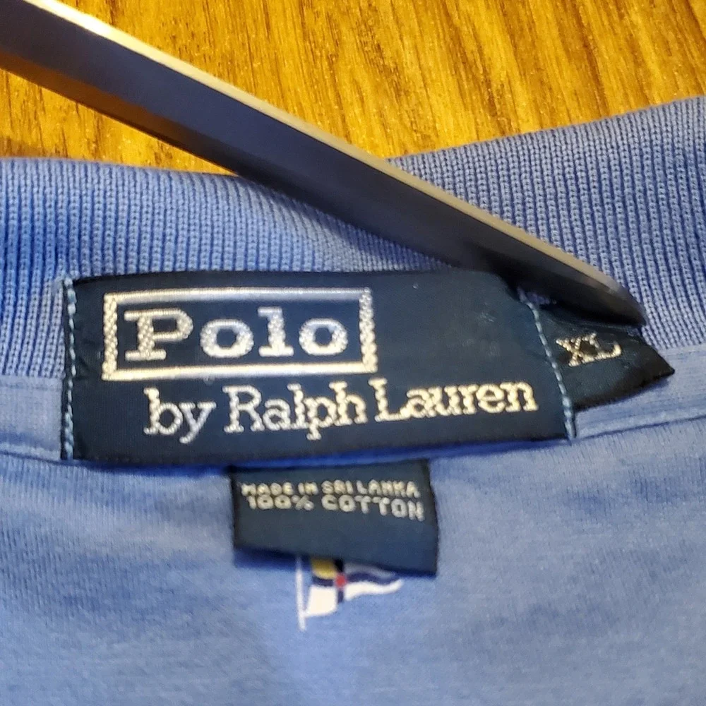 Vtg Polo Ralph Lauren Polo Shirt Men XL Blue Nautical Flag Print Cotton Sailing